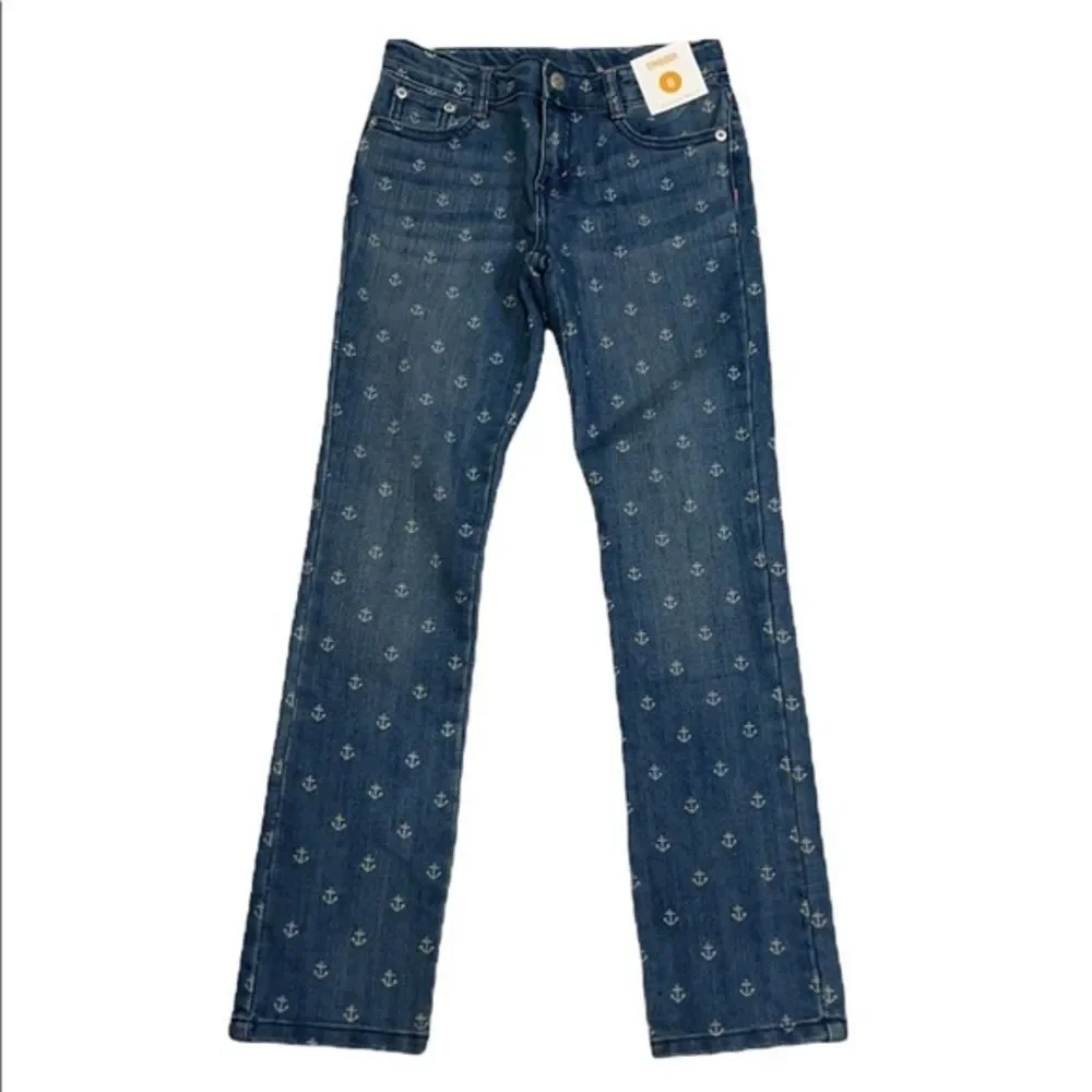 Gymboree Skinny Jeans NEW Girls Size 8 Anchors Nautical Adjustable Waist